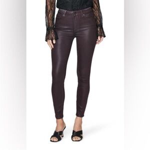 Paige Maroon Cindy Skinny Leg Coated Jeans